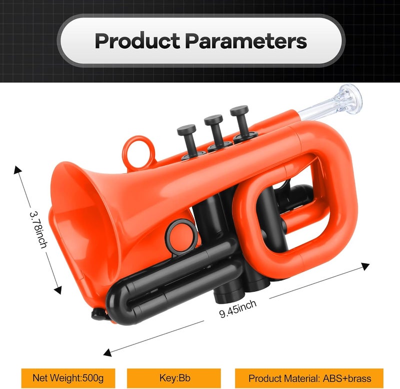 PAMPET DOLPHIN Pocket Trumpet Plastic Bb Trumpet Standard Trumpets for Student Beginner Bb Trumpets Instrument (Orange) - Image 3